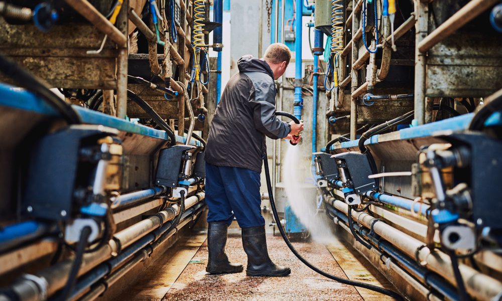 Cleaning off the factory floor