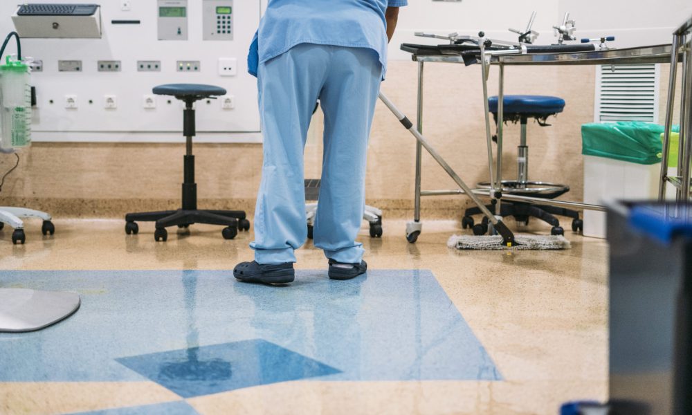 Concept photo of A hospital worker doing cleaning in operation room